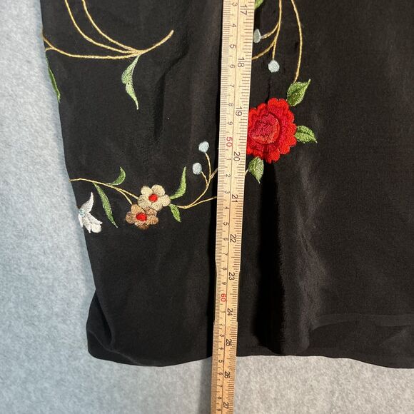 Ania A OPen Cardigan Kimono Womens M Black Embroidered Silk Top Floral Artsy - Picture 9 of 15